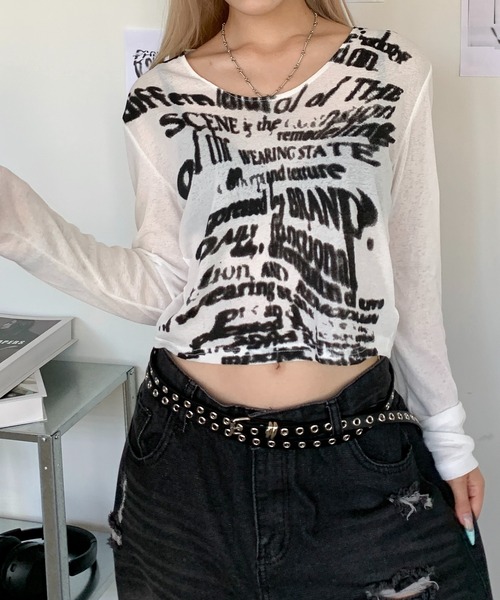 lilful（リルフル）の「クロップド丈 グラフィックプリント シアートップス（Tシャツ/カットソー・レディース・ホワイト・S/M/L）」の15枚目の写真