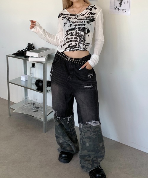 lilful（リルフル）の「クロップド丈 グラフィックプリント シアートップス（Tシャツ/カットソー・レディース・ホワイト・S/M/L）」の13枚目の写真