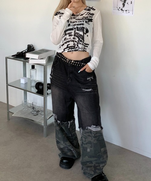 lilful（リルフル）の「クロップド丈 グラフィックプリント シアートップス（Tシャツ/カットソー・レディース・ホワイト・S/M/L）」の12枚目の写真