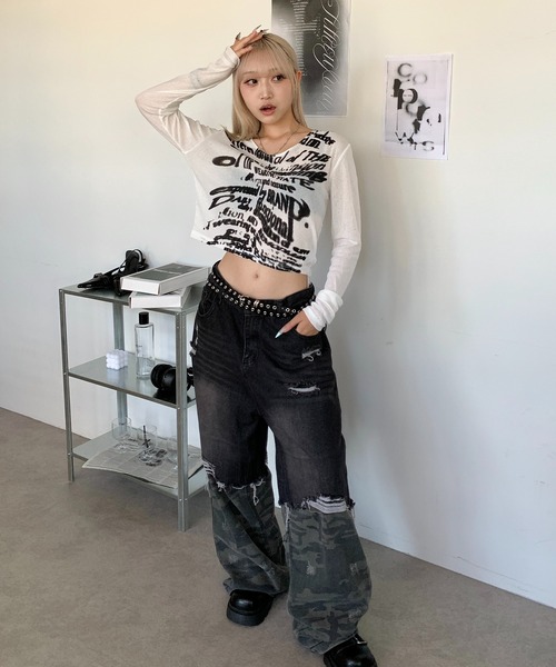 lilful（リルフル）の「クロップド丈 グラフィックプリント シアートップス（Tシャツ/カットソー・レディース・ホワイト・S/M/L）」の10枚目の写真