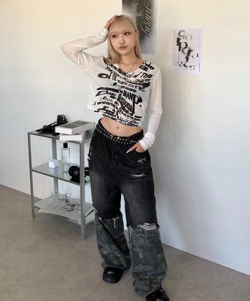 lilful（リルフル）の「クロップド丈 グラフィックプリント シアートップス（Tシャツ/カットソー・レディース・ホワイト・S/M/L）」の11枚目の写真