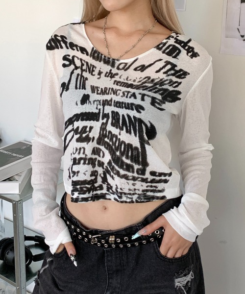 lilful（リルフル）の「クロップド丈 グラフィックプリント シアートップス（Tシャツ/カットソー・レディース・ホワイト・S/M/L）」の17枚目の写真