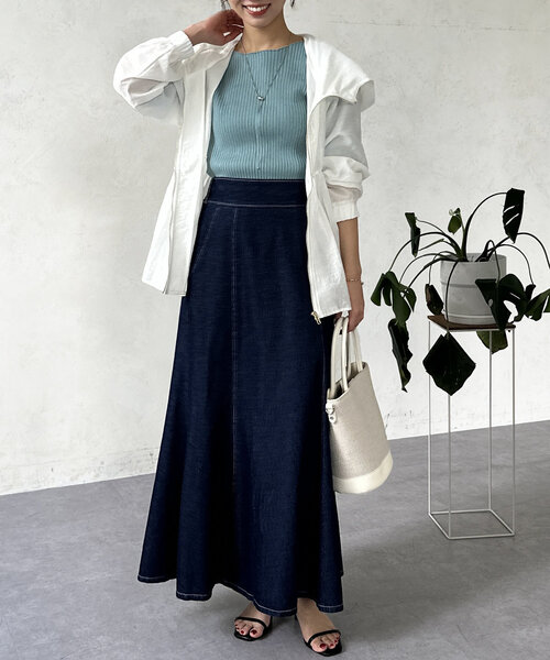 Chez toi（シェトワ）の「セミフレアデニムスカート（スカート・レディース・ブラック/インディゴブルー/ブルー・FREE/TM）」の17枚目の写真