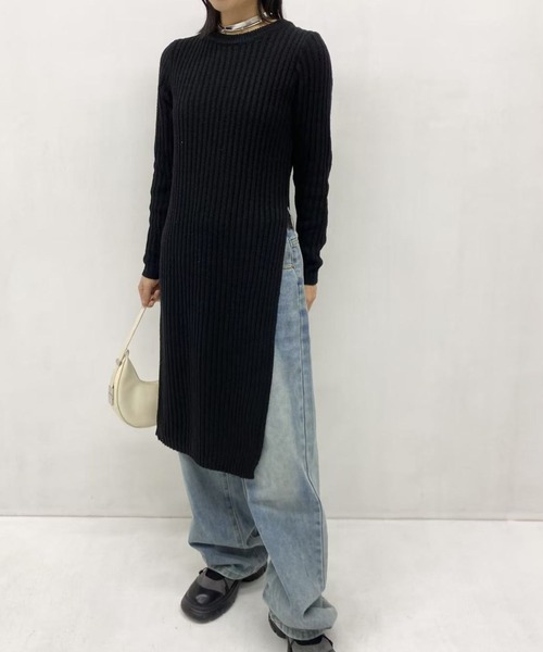 mebole（メボレ）の「simple ロングニットワンピース（ワンピース・レディース・ブラック/グレー・FREE）」の2枚目の写真