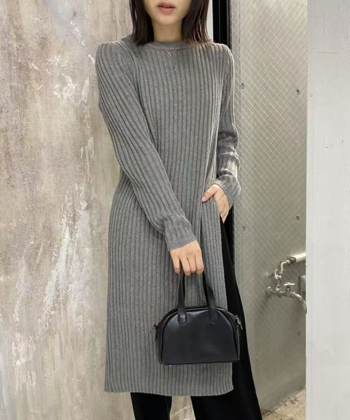 mebole（メボレ）の「simple ロングニットワンピース（ワンピース・レディース・ブラック/グレー・FREE）」の12枚目の写真