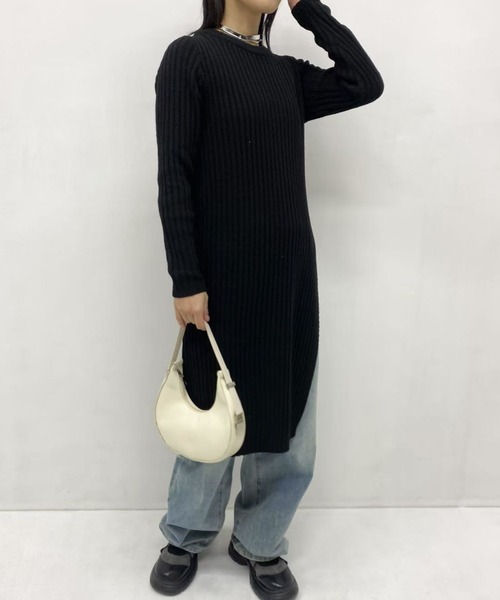 mebole（メボレ）の「simple ロングニットワンピース（ワンピース・レディース・ブラック/グレー・FREE）」の3枚目の写真