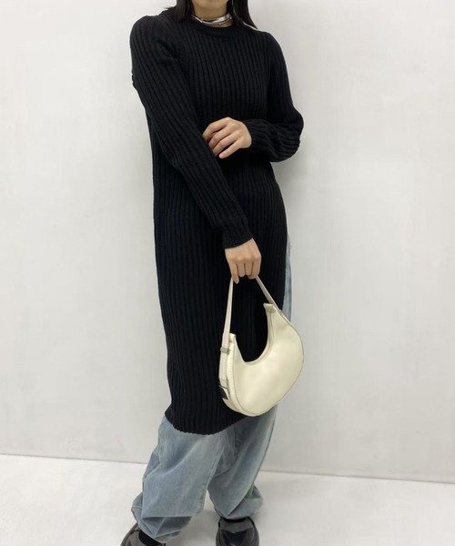 mebole（メボレ）の「simple ロングニットワンピース（ワンピース・レディース・ブラック/グレー・FREE）」の4枚目の写真