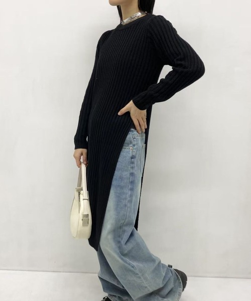 mebole（メボレ）の「simple ロングニットワンピース（ワンピース・レディース・ブラック/グレー・FREE）」の5枚目の写真