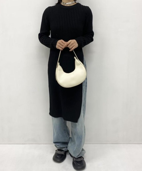 mebole（メボレ）の「simple ロングニットワンピース（ワンピース・レディース・ブラック/グレー・FREE）」の6枚目の写真
