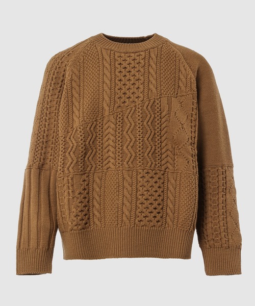 COMME des GARCONS HOMME(コム デ ギャルソン・オム)の「メリノウールアラン柄 パッチワーク ニット(ニット/セーター・メンズ・ブラック/ベージュ・M/S)」の2枚目の写真
