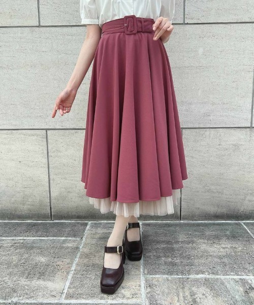 Rene サーキャラースカート ロングサーキュラースカート シャンタン レッド J2716rd | hula