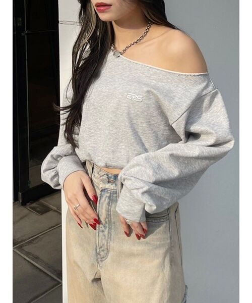 EVRIS（エヴリス）の「ワンショルダースウェットトップス【セットアップ着用可能】（スウェット・レディース・ブラック/ブラウン/グレー・FREE）」の14枚目の写真