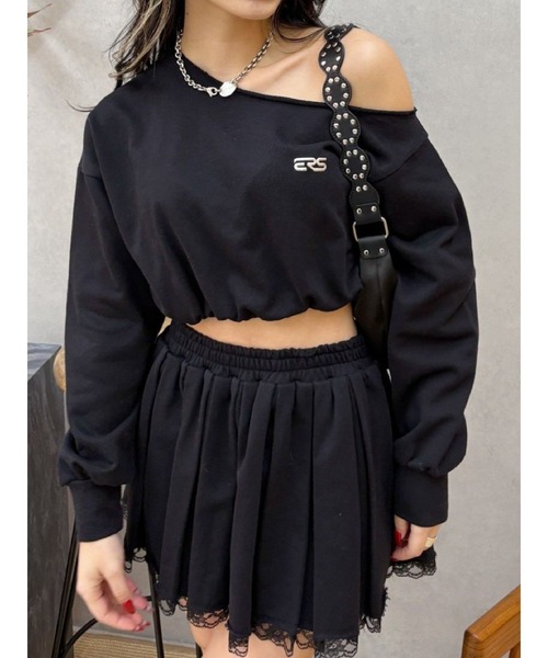 EVRIS（エヴリス）の「ワンショルダースウェットトップス【セットアップ着用可能】（スウェット・レディース・ブラック/ブラウン/グレー・FREE）」の2枚目の写真