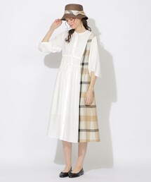 【新品】WEB限定 ブルーレーベル クレストブリッジ フーディー ワンピース セール】クレストブリッジチェックライトクロッシングツイル切替