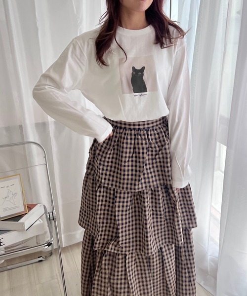 merrylatte（メリーラテ）の「黒猫フォトロンT／長袖Tシャツ（Tシャツ/カットソー・レディース・A/B・MEDIUM）」の2枚目の写真