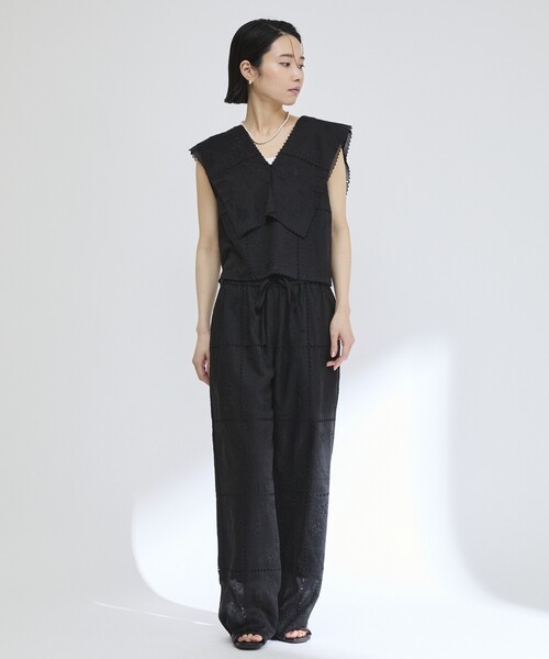 Firsthand（ファーストハンド）の「Firsthand/ファーストハンド スクエア刺繍 ワイドシルエット イージーパンツ / セットアップ対応（その他パンツ・レディース・ホワイト/ブラック・S/M）」の18枚目の写真