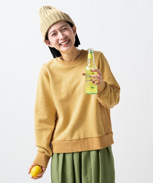 Sunny clouds（サニークラウズ）の「サニークラウズ　杢とソリッドのバイカラートレーナー（スウェット・レディース・グレー/ブラック/イエロー・L/M/LL/3L）」の3枚目の写真