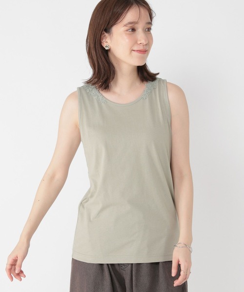 studio CLIP（スタディオクリップ）の「2WAYレースタンクトップ[プラスサイズあり]（タンクトップ・レディース・アイボリー/ライトグレー/スモーク/ライトグリーン/ピンク/オフホワイト/ラベンダー/カーキ/ブラック/ライトベージュ・MEDIUM/LARGE/X-LARGE/XXX-LARGE/XX-LARGE）」の13枚目の写真
