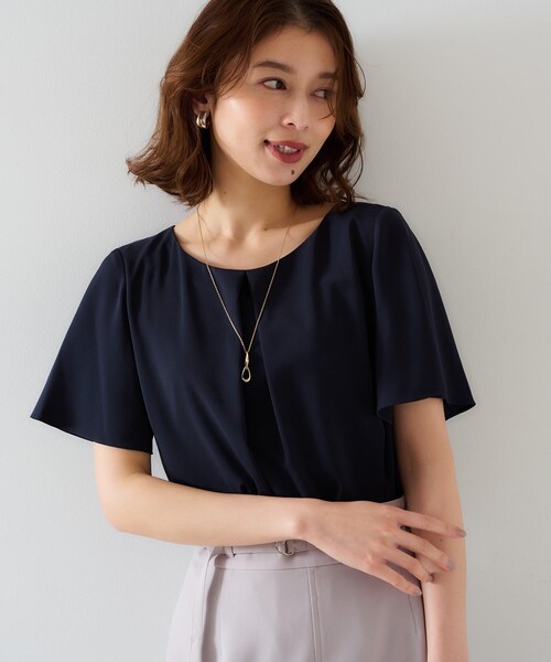 セール】【通勤／二の腕カバー】フロントタックブラウス（シャツ