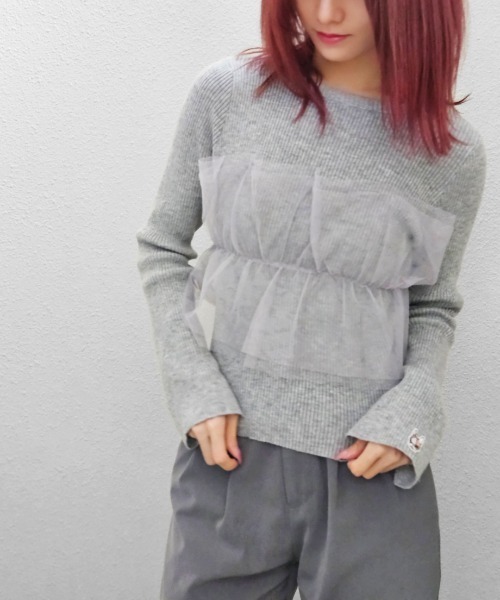 CRYSTAL BALL（クリスタルボール）の「チュールドッキングニット（ニット/セーター・レディース・ライトグレー・FREE）」の9枚目の写真