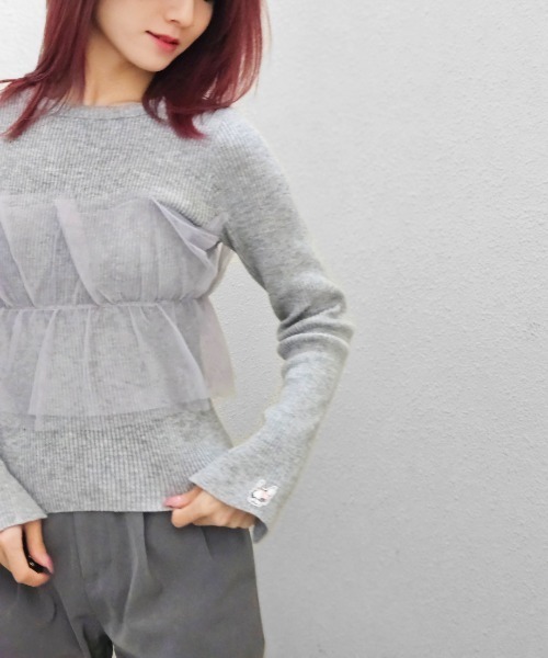 CRYSTAL BALL（クリスタルボール）の「チュールドッキングニット（ニット/セーター・レディース・ライトグレー・FREE）」の2枚目の写真