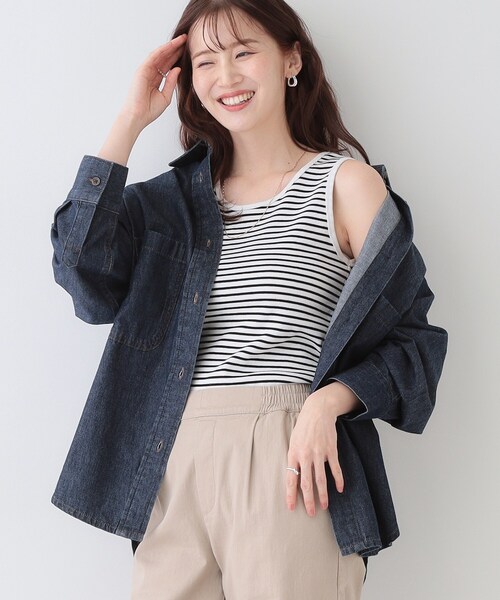 SHOO・LA・RUE(シューラルー)の「【洗える/S-LL】色違いで揃えたい テレコリブタンクトップ(タンクトップ・レディース・ホワイト/ダークグレー/サックスブルー系2/ナチュラル/ホワイト系3/ブラック・01/04/02/03)」の3枚目の写真