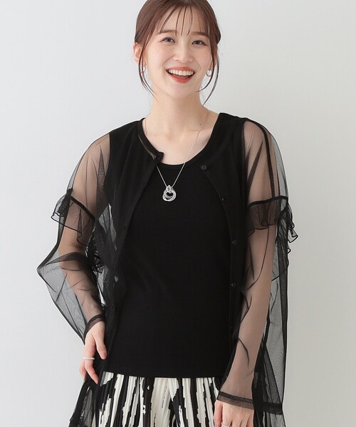 SHOO・LA・RUE(シューラルー)の「【洗える/S-LL】色違いで揃えたい テレコリブタンクトップ(タンクトップ・レディース・ホワイト/ダークグレー/サックスブルー系2/ナチュラル/ホワイト系3/ブラック・01/04/02/03)」の4枚目の写真