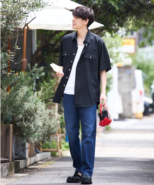 AKM×Wrangler 濃紺 ストレートデニムパンツ メンズ Wrangler ラングラー 股上深め ふつうのストレート 股下78cm