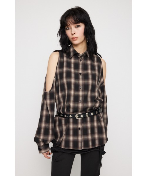 LAGUA GEM(ラグアジェム)の「SHOULDER OPEN CHECK シャツ(シャツ/ブラウス・レディース・ブラック/ブラウン・FREE)」の9枚目の写真