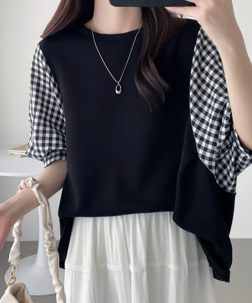 ABITOKYO(アビトーキョー)の「異素材ボリュウーム袖切替プルオーバー(Tシャツ/カットソー・レディース・ネイビー/ブラック/ブラック系その他・M/L/XL)」の2枚目の写真