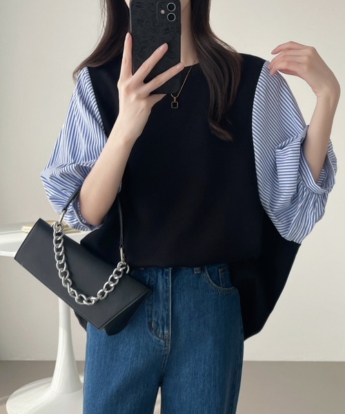 ABITOKYO(アビトーキョー)の「異素材ボリュウーム袖切替プルオーバー(Tシャツ/カットソー・レディース・ネイビー/ブラック/ブラック系その他・M/L/XL)」の3枚目の写真
