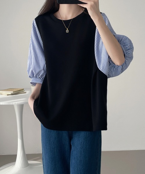 ABITOKYO(アビトーキョー)の「異素材ボリュウーム袖切替プルオーバー(Tシャツ/カットソー・レディース・ネイビー/ブラック/ブラック系その他・M/L/XL)」の20枚目の写真