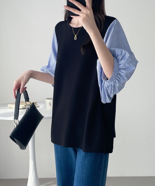 ABITOKYO(アビトーキョー)の「異素材ボリュウーム袖切替プルオーバー(Tシャツ/カットソー・レディース・ネイビー/ブラック/ブラック系その他・M/L/XL)」の21枚目の写真
