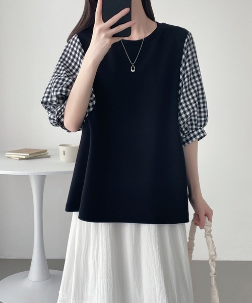 ABITOKYO(アビトーキョー)の「異素材ボリュウーム袖切替プルオーバー(Tシャツ/カットソー・レディース・ネイビー/ブラック/ブラック系その他・M/L/XL)」の5枚目の写真
