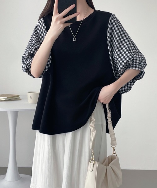 ABITOKYO(アビトーキョー)の「異素材ボリュウーム袖切替プルオーバー(Tシャツ/カットソー・レディース・ネイビー/ブラック/ブラック系その他・M/L/XL)」の6枚目の写真