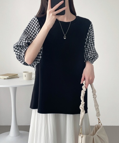 ABITOKYO(アビトーキョー)の「異素材ボリュウーム袖切替プルオーバー(Tシャツ/カットソー・レディース・ネイビー/ブラック/ブラック系その他・M/L/XL)」の7枚目の写真