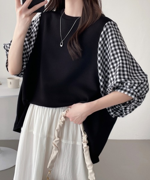 ABITOKYO(アビトーキョー)の「異素材ボリュウーム袖切替プルオーバー(Tシャツ/カットソー・レディース・ネイビー/ブラック/ブラック系その他・M/L/XL)」の4枚目の写真