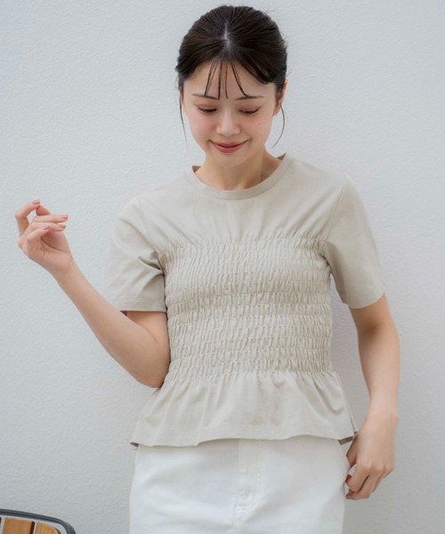 NOELA(ノエラ)の「シャーリングTEEシャツ(Tシャツ/カットソー・レディース・ライトグリーン/ブラック/オフホワイト・フリー)」の2枚目の写真