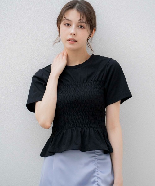 NOELA(ノエラ)の「シャーリングTEEシャツ(Tシャツ/カットソー・レディース・ライトグリーン/ブラック/オフホワイト・フリー)」の1枚目の写真