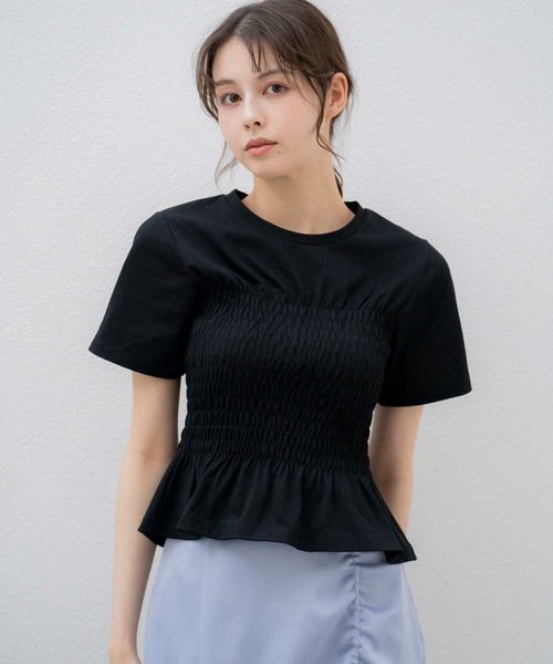 NOELA(ノエラ)の「シャーリングTEEシャツ(Tシャツ/カットソー・レディース・ライトグリーン/ブラック/オフホワイト・フリー)」の4枚目の写真