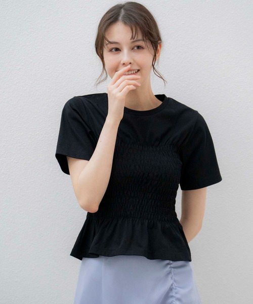 NOELA(ノエラ)の「シャーリングTEEシャツ(Tシャツ/カットソー・レディース・ライトグリーン/ブラック/オフホワイト・フリー)」の5枚目の写真