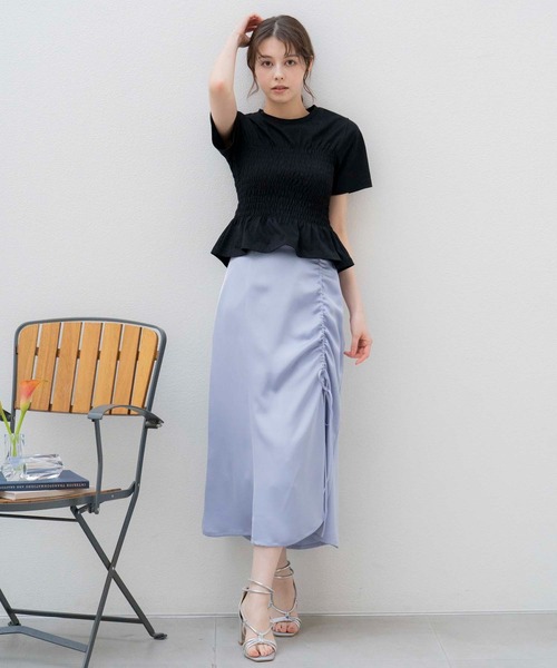 NOELA(ノエラ)の「シャーリングTEEシャツ(Tシャツ/カットソー・レディース・ライトグリーン/ブラック/オフホワイト・フリー)」の7枚目の写真