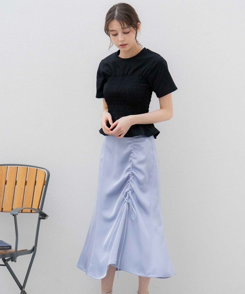 NOELA(ノエラ)の「シャーリングTEEシャツ(Tシャツ/カットソー・レディース・ライトグリーン/ブラック/オフホワイト・フリー)」の8枚目の写真