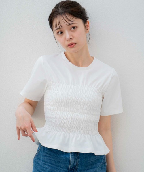 NOELA(ノエラ)の「シャーリングTEEシャツ(Tシャツ/カットソー・レディース・ライトグリーン/ブラック/オフホワイト・フリー)」の10枚目の写真