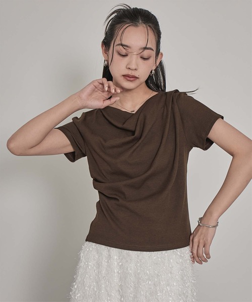 セール】ドレープデザインリブトップス（Tシャツ/カットソー