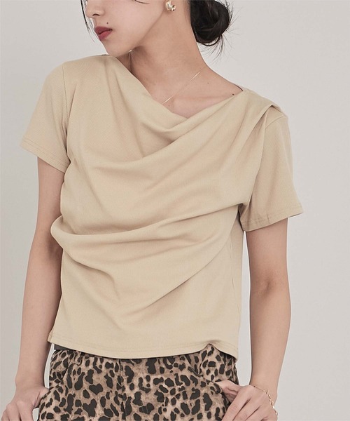 tシャツ ドレープデザインリブトップス/ホワイト レディース amel tシャツ ドレープデザインリブトップス/ホワイト