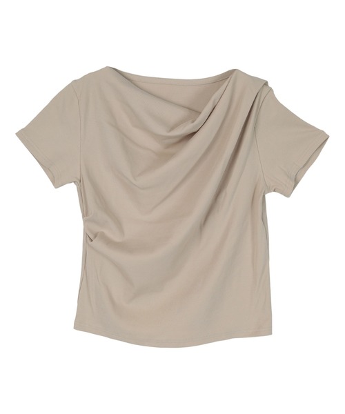 tシャツ ドレープデザインリブトップス/ホワイト レディース amel tシャツ ドレープデザインリブトップス/ホワイト
