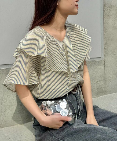 CIAOPANIC TYPY（チャオパニックティピー）の「シアーラッフル襟ブラウス（シャツ/ブラウス・レディース・ブラック/ホワイト/ピンク/イエロー・ONE SIZE）」の3枚目の写真