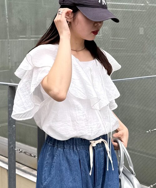 CIAOPANIC TYPY（チャオパニックティピー）の「シアーラッフル襟ブラウス（シャツ/ブラウス・レディース・ブラック/ホワイト/ピンク/イエロー・ONE SIZE）」の21枚目の写真