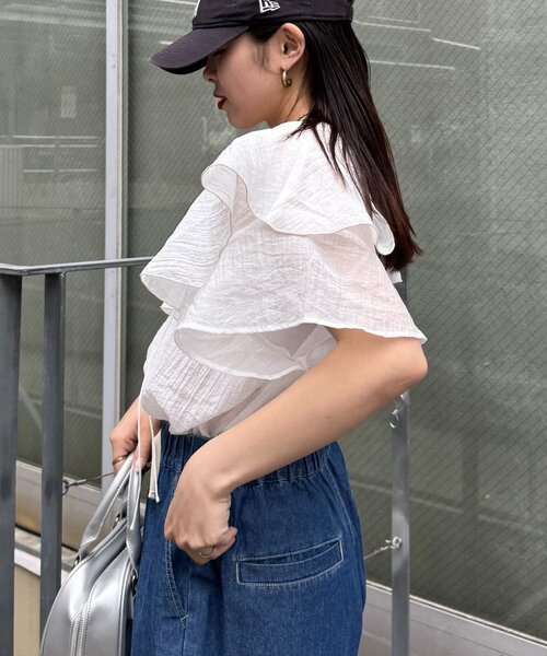 CIAOPANIC TYPY（チャオパニックティピー）の「シアーラッフル襟ブラウス（シャツ/ブラウス・レディース・ブラック/ホワイト/ピンク/イエロー・ONE SIZE）」の22枚目の写真